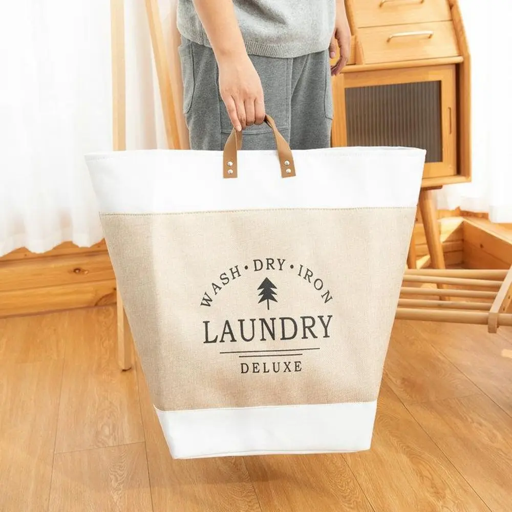 

Cotton Linen Large Capacity Laundry Basket Foldable Waterproof Fabric Laundry Basket with Handle Collapsible
