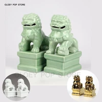 jingdezhen ceramic glaze lion foo dogs statue pair couple modern office home decor craft ornament desk table cabinet figurines