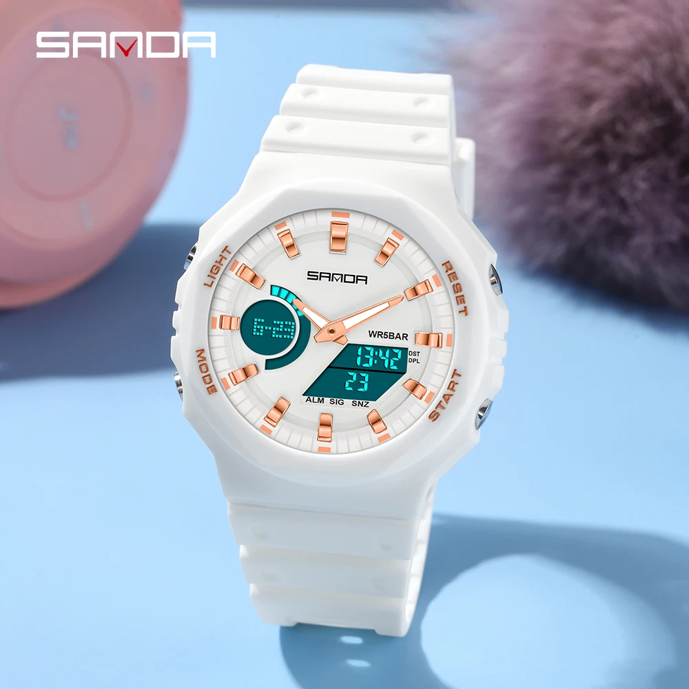 

Sanda New Watch fashion explosion multi-functional movement Waterproof Double Display Electronic Watch elegant watch women