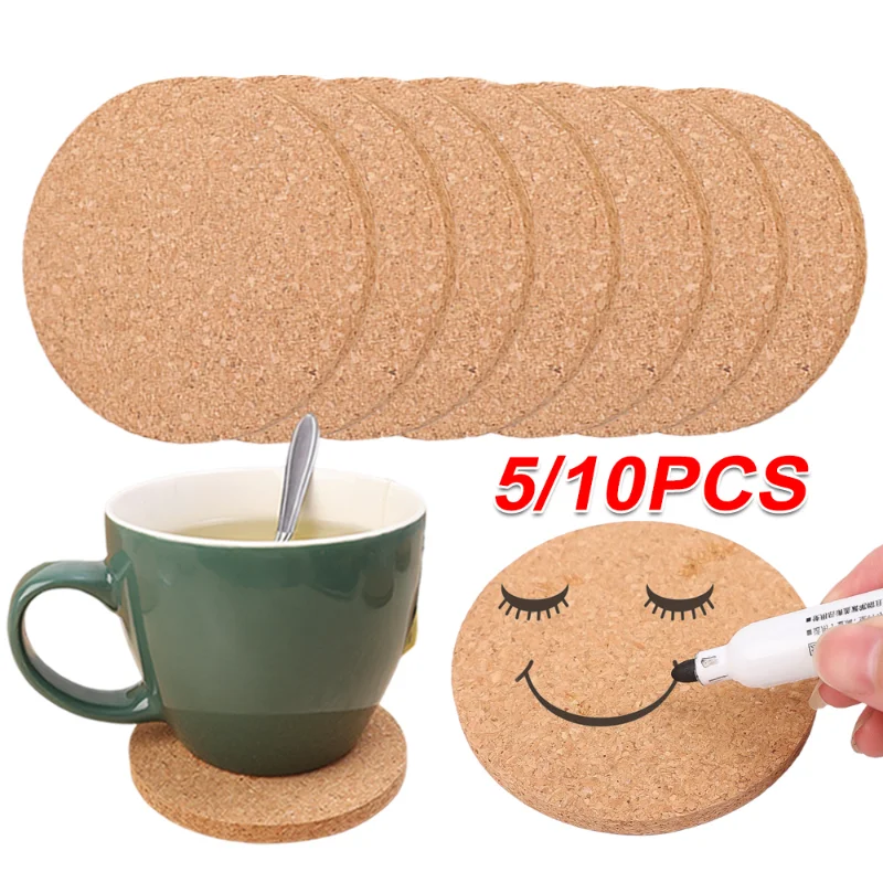 

5/10PCS Wood Cork Coasters Round Cup Pads Tea Coffee Mug Drinks Holder for Kitchen Wooden Mat Kitchen Tableware Drink Coaster