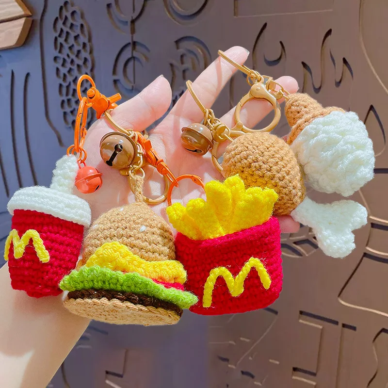 Шерстяной брелок ручной работы с гамбургером и картофелем фри женский милый