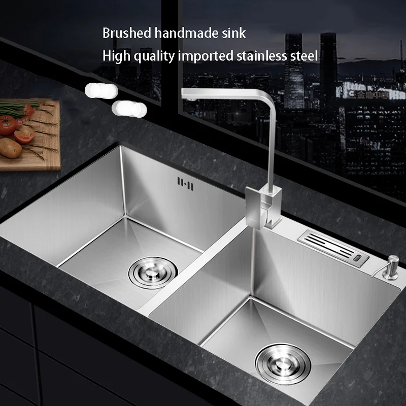 

Stainless Steel Rectangular Kitchen Sink Home Improvement Brushed Double Bowls Kitchen Fixture Washing Fruit Undermount Basin