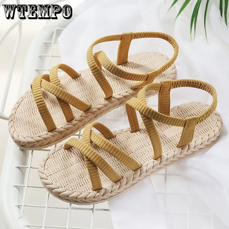 

Босоножки WTEMPO женские из искусственной соломы, спортивные сандалии для путешествий, эспадрильи, модная обувь на танкетке, лето