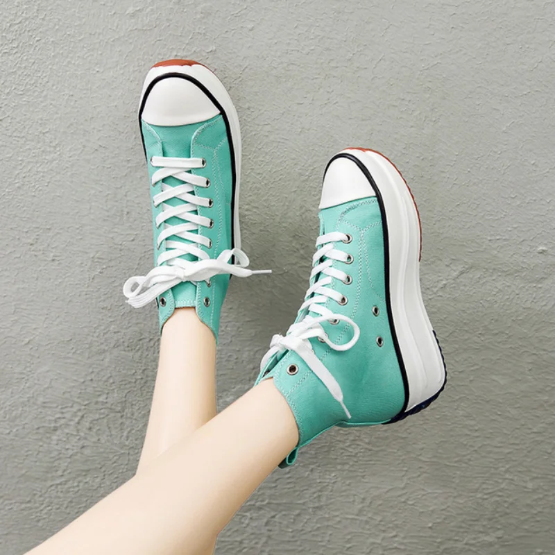 Women Shoes Spring/autumn Platform Lace-up Flat Sneakers Canvas Shoes High-top Zapatos Planos Chaussure Femme Chaussures Plates