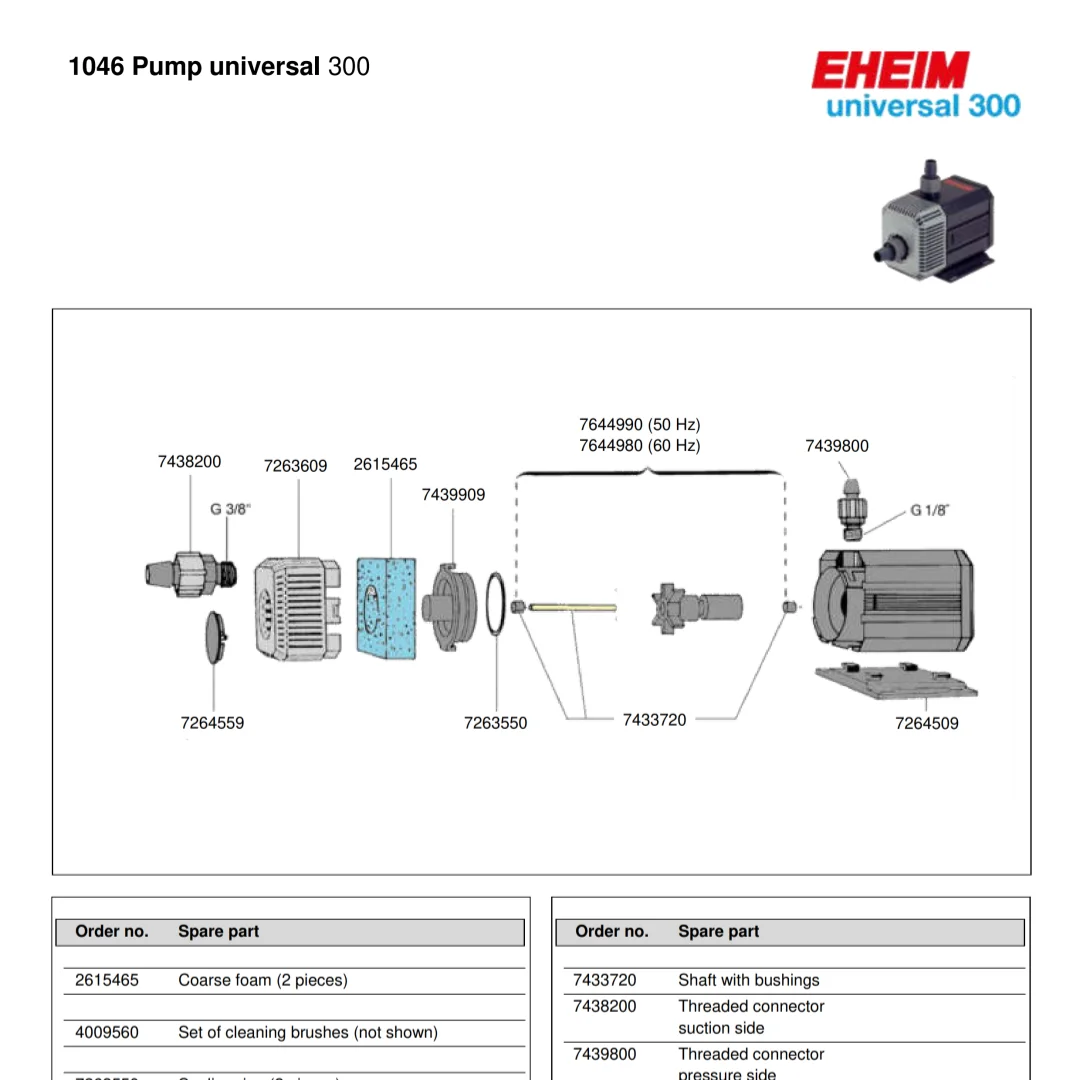 Насос EHEIM 1046 1048 1250 1252 1253 1260 1262 1264 300 Универсальный 600 1200 2400 3400 4500 запасные части