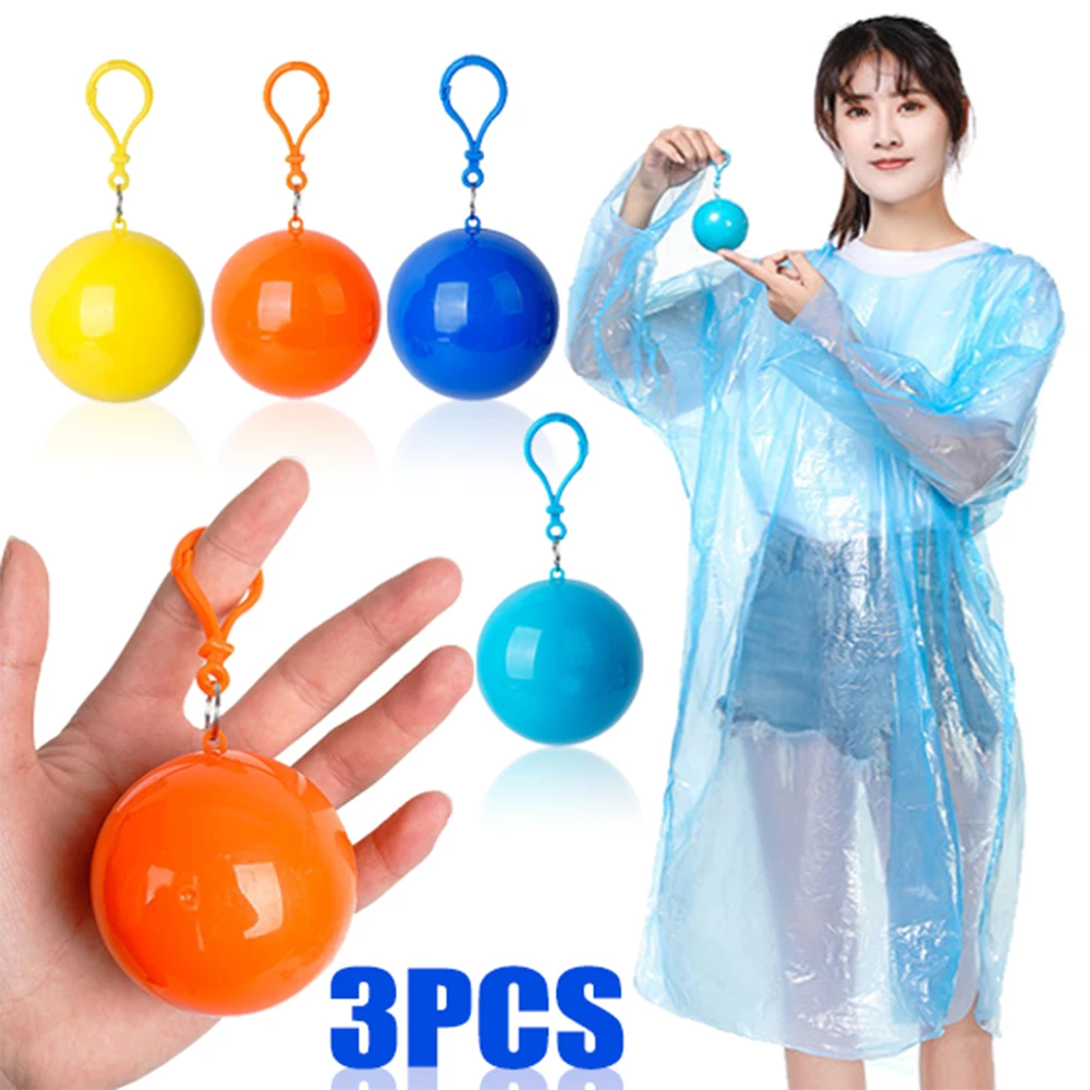 

3/1pcs Portable Raincoat Cape Ball with Hook Emergency Disposable Compression Poncho Unisex Keychain Pocket Outdoor Adult Kids