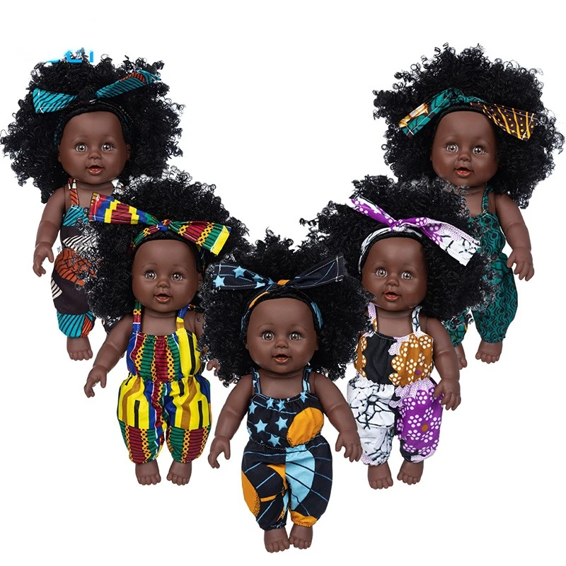 

12-inch African black doll children's family rebirth doll enamel simulation baby comfort doll