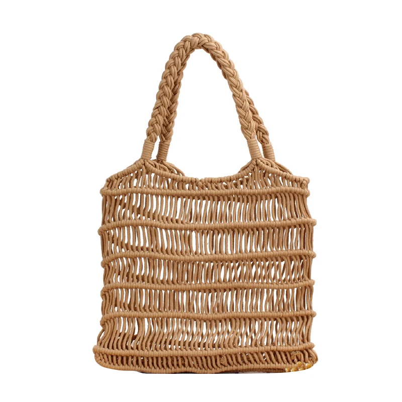 

Ручная работа, женские сумочки 2023, Повседневная плетеная большая сумка-тоут из ажурной веревки, летняя пляжная сумка-сетка на плечо, праздничный большой кошелек для покупок