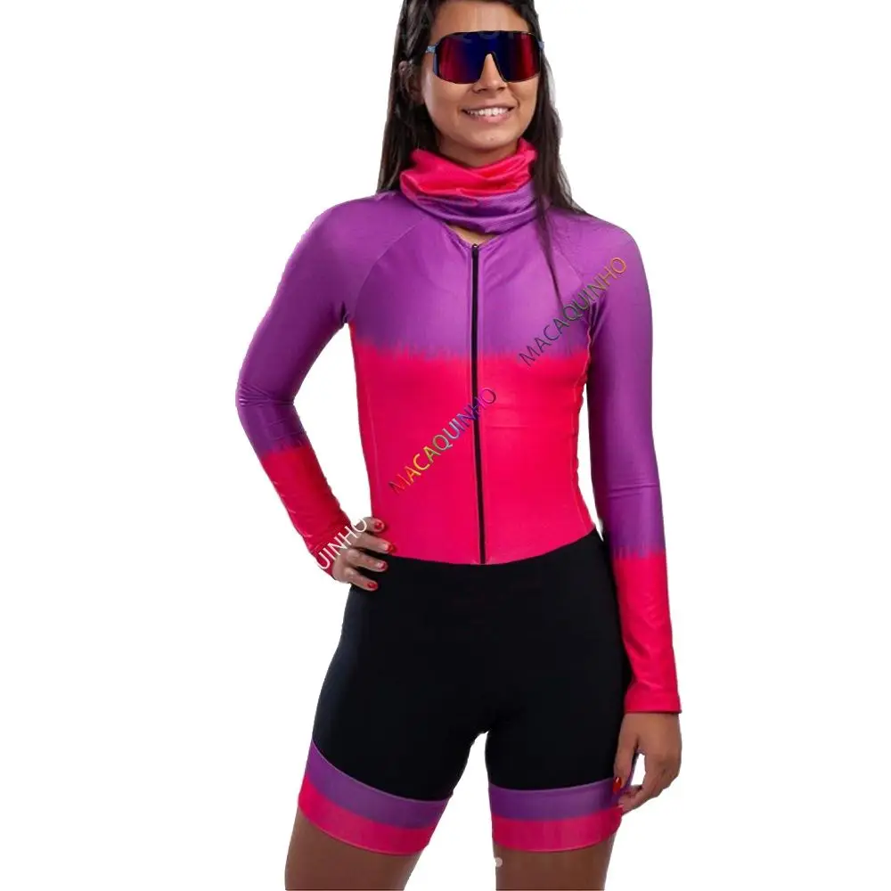 

Red Cycling Jumpsuit Women's Long Sleeve Cycling Clothes Free Shipping Macaquinho Ciclismo