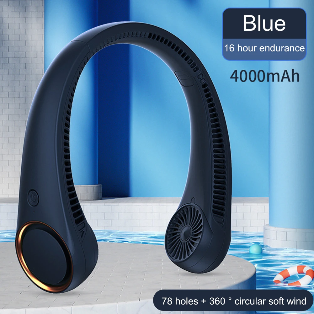 

4000mAh USB Rechargeable 3 Gears Portable Mini Summer Air Cooling Hanging Neck Fan Mute Leafless Outdoor Sports Travel Personal