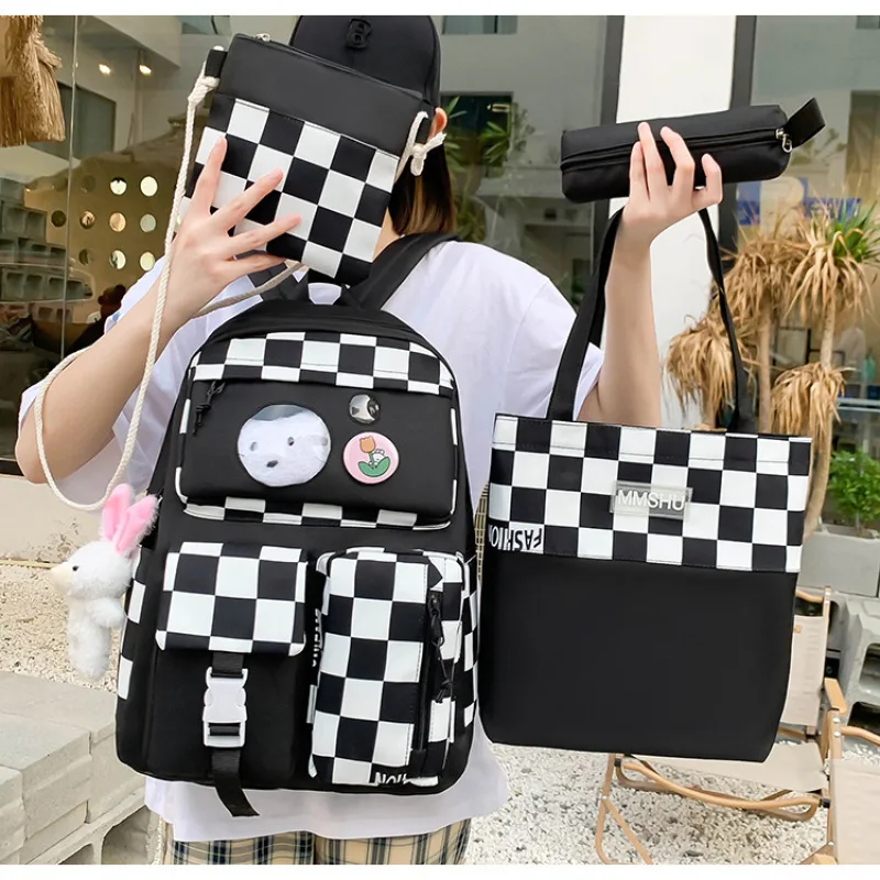 

Qyahlybz Female New Primary School Students Schoolbag Campus Plaid Backpack Multi-piece Set Children Girls Shoulder Bags