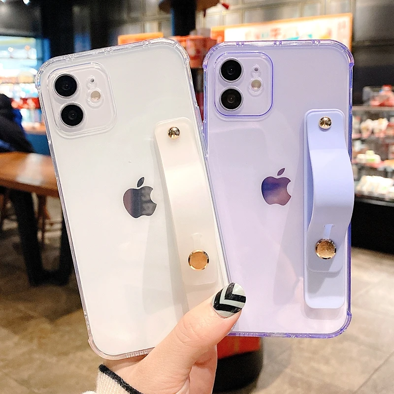 

Soft Transparent Wrist Strap Phone Case For iPhone 11 12 13 Pro Max X XR Xs Max 7 8 Plus SE 2020 mini Silicone Cases Cover