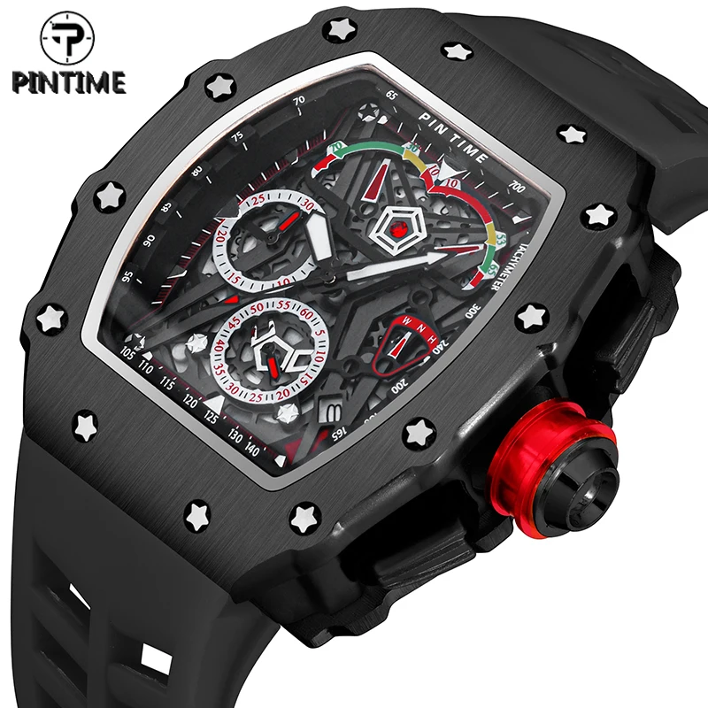 

PINTIME Quartz Watch Men Luxury Chronograph Hip Hop Watches Military Man Full Black Wristwatch Clock Male Zegarek Meski Montre
