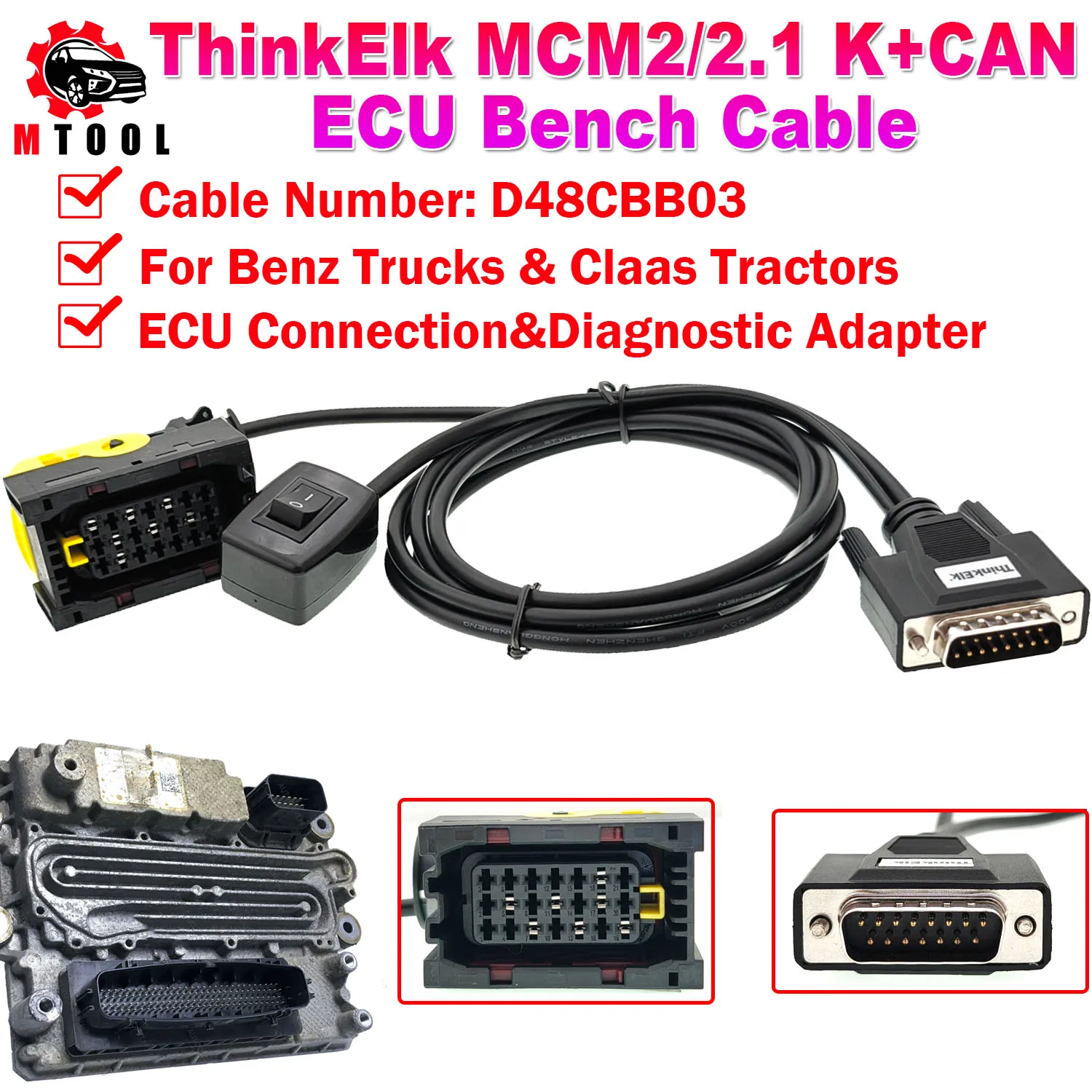 

ThinkElk MCM2/2.1 K+CAN Кабель ЭБУ No D48CBB03 Для грузовиков Mercedes-Benz и тракторов Claas EcU и адаптер диагностического инструмента