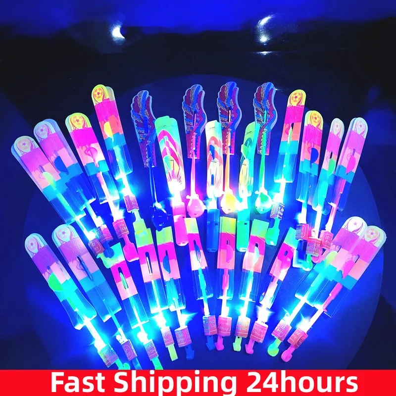 

Wholesale Amazing Light Toy Arrow Rocket Helicopter Flying Toy LED Light Toys Party Fun Gift Rubber Band Catapult