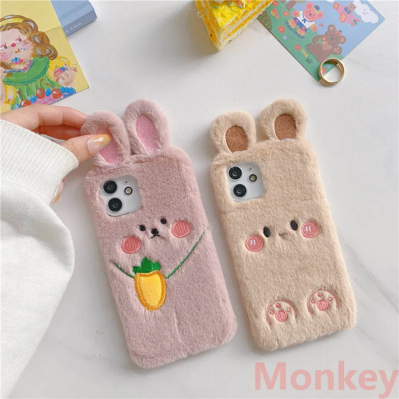 

Rabbit Ears Fur Plush Phone Case For Oneplus 10 9 8 7 Pro 6 5 3 One Plus 9R 8T 7T 6T 5T 3T Nord N20 N10 Cute Bunny Radish Covers