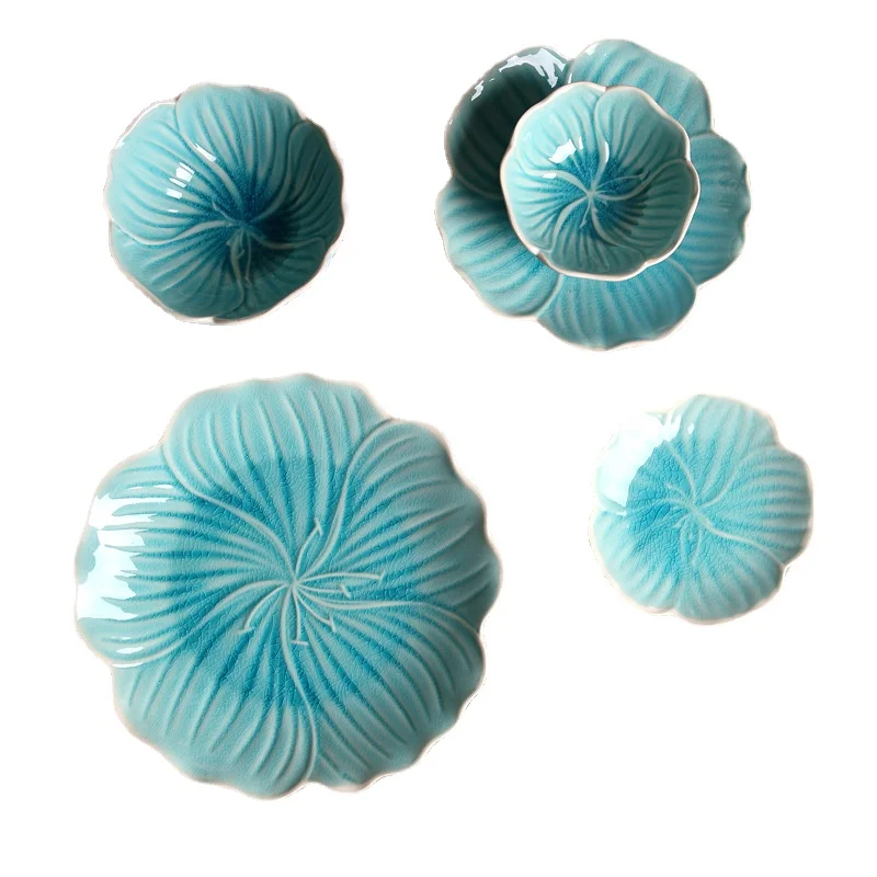 Japanese-style Ceramic Tableware Creative Ceramic Bowls and Dishes Home Hotel Dishes Set Ice Cracked Glaze