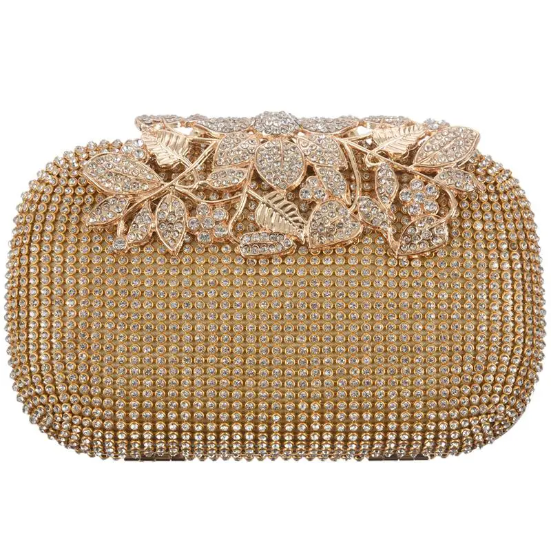 

Unique Gold Rhinestone Evening Bag Clutch Purse Party Bridal Prom