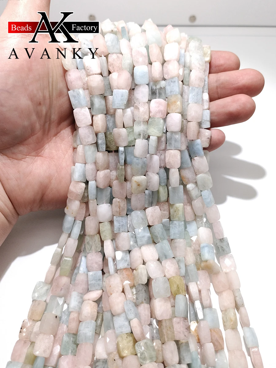 

Natural Stone Color Morganite Beads Faceted Rectangle Shape Loose For Jewelry Making DIY Necklace Bracelet 15'' 10x14mm 12x16mm