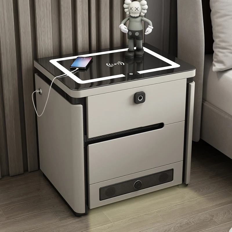 

Smart Bedside Table Nightstand Modern Sound Wooden Bedside Table Nightstand Wireless Charging Muebles Bedroom Furniture YY50BT
