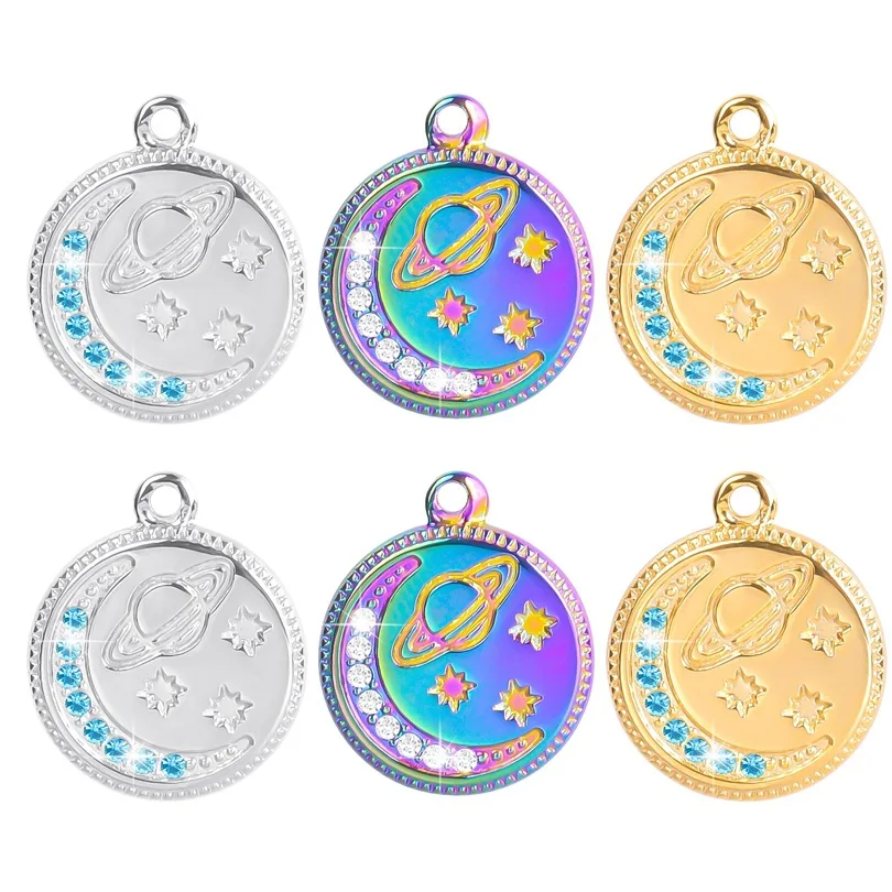

WZNB 3Pcs Stainless Steel Crystal Sun Moon Planet Charms for Jewelry Making Earring Pendant Necklace Accessories Diy Material