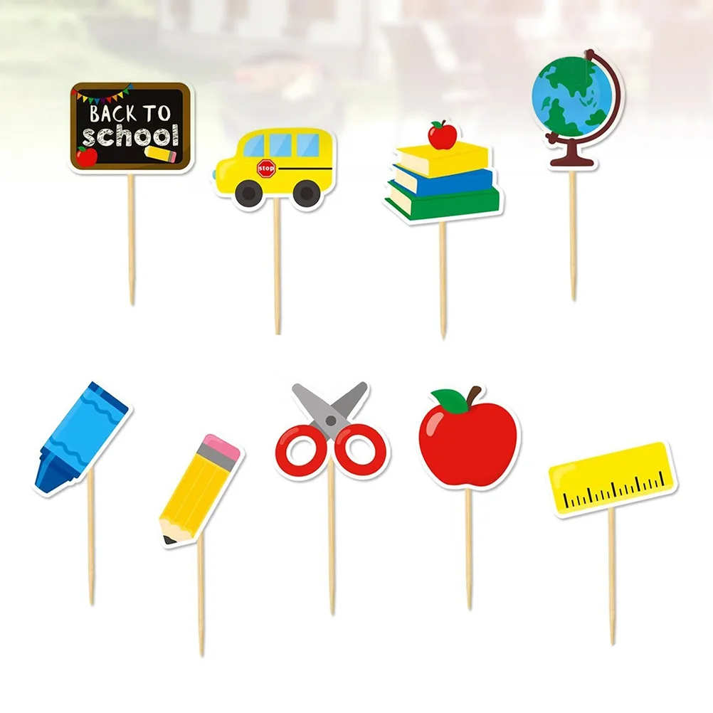 

School Dessert Decorationtoinsert Cupcakestationery Day Party First Weclome Toothpicks Plugin Pick Fruitbunting Flag Baking