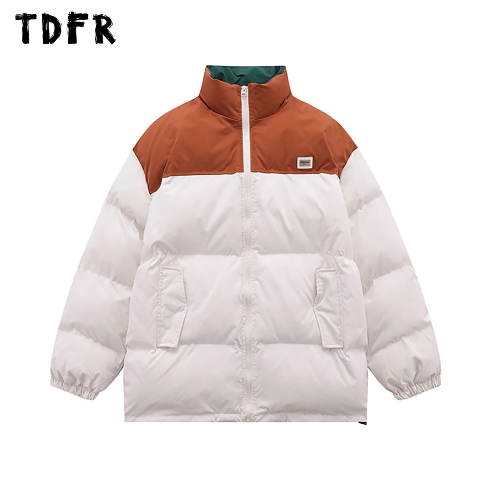 

Contrast Paneled Padded Jacket Warm Mens Winter Drawstring Hem Casual Loose Stand Collar Long Sleeve Thick Outerwear Men