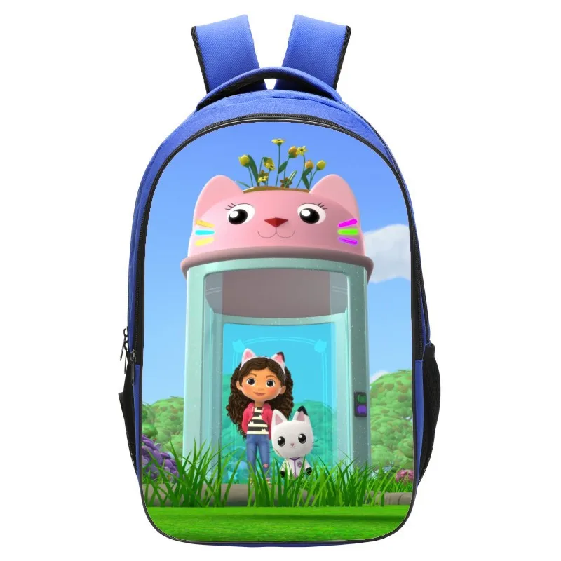 

New Cute Gabby's Dollhouse Backpack Elementary School Girls Schoolbag Children Blue Cartoon Waterproof and Dirty Mochila Zipper