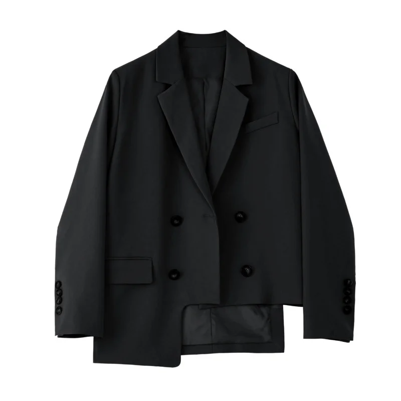 

Brown Blazer Women's Spring Autumn 2022 New Notched Loose Double Breasted Hem Irregular Long Sleeve Suit Jacket