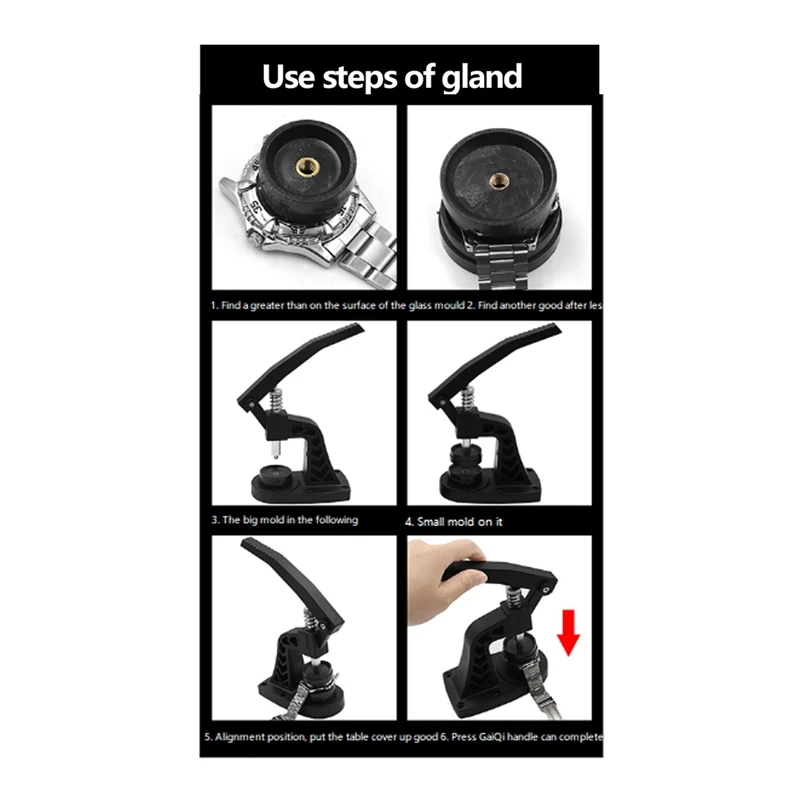 Watch Press Tool With Watch Battery Tool Kit 12 Dies Manual Watch Crystal Front Back Case Cover Screw Press Presser