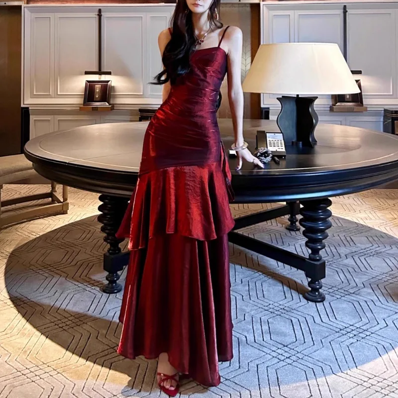 Красное винтажное платье из хлопка CELEB SHIJIA