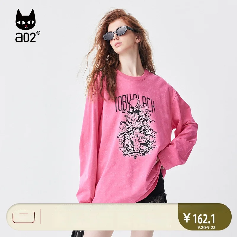 Женская рубашка с длинным рукавом круглым вырезом и принтом