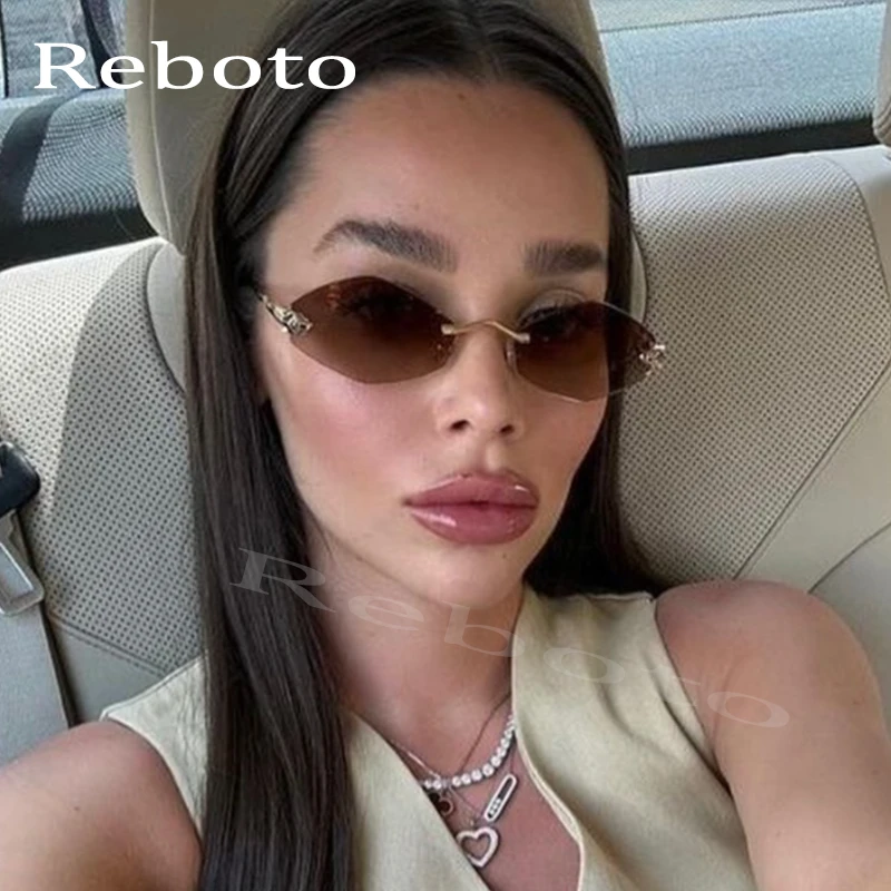 Роскошные брендовые многоугольные женские солнцезащитные очки без оправы