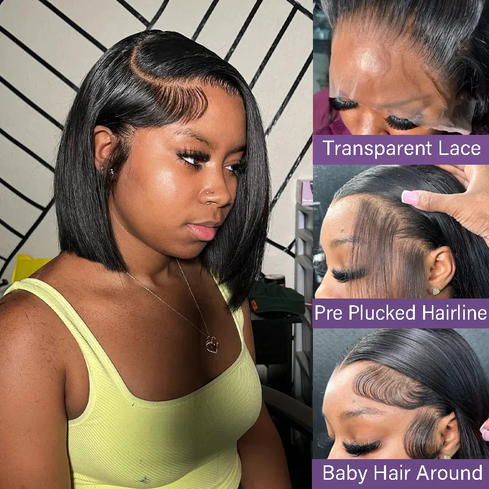 Прямые короткие парики боб 13x4 Парик фронтальной части шнурка 100% бразильские