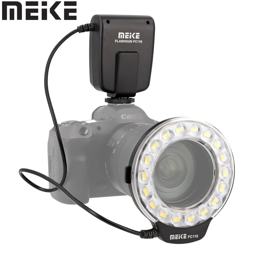 Фото Кольцевая макро-вспышка Meike Mk-FC110 |   Светодиодный фонарь-вспышка с адаптерным кольцом для цифровых зеркальных камер Canon, Nikon, Sony, Fuji, Olympus, Panasonic №1