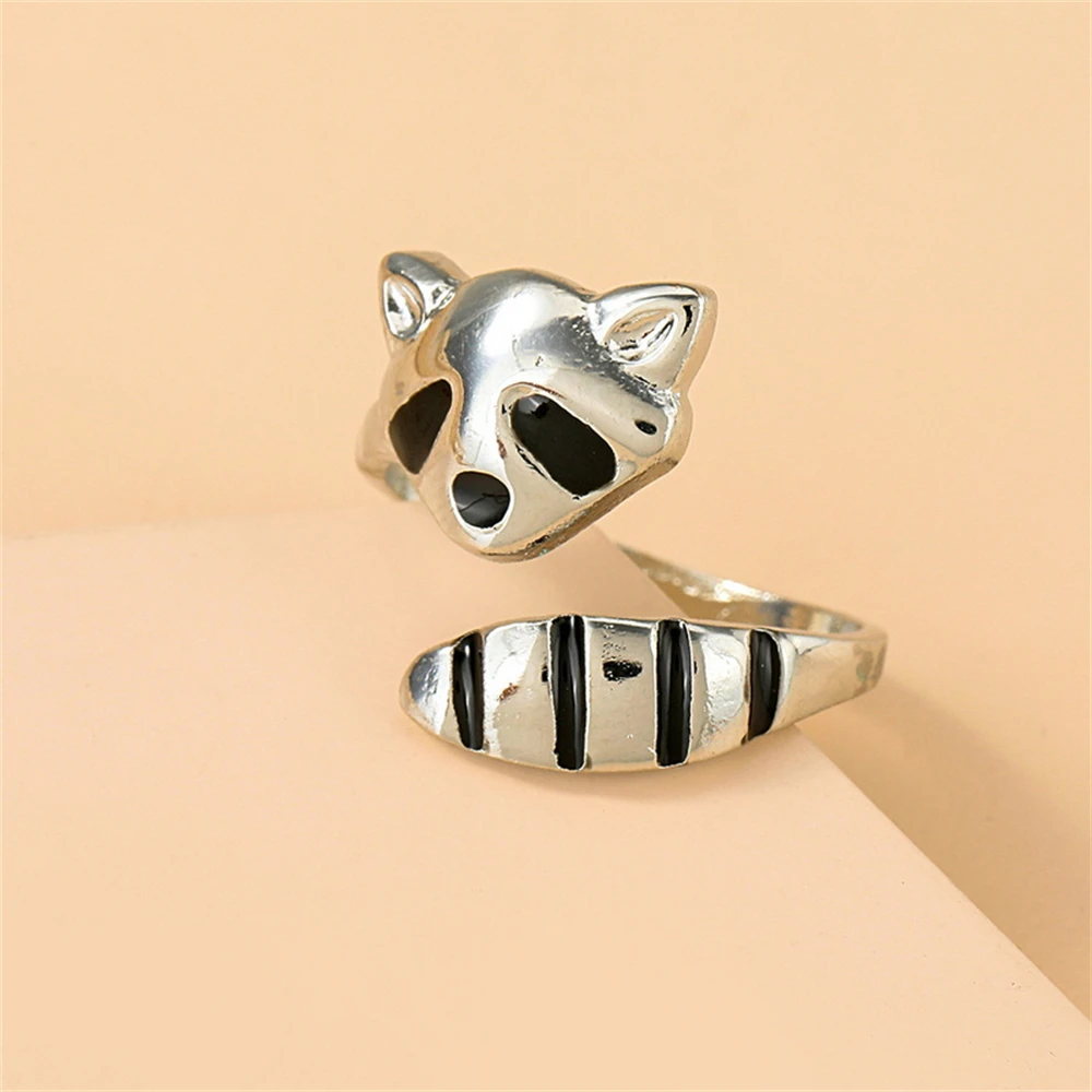 Vintage Silver Color Animals Fox Ring For Men Women Cute Cat Fox Face And Long Tail Open Adjustable Rings Gothic Wedding Jewelry