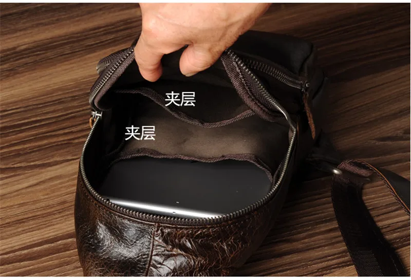 Vintage luxury genuine leather men's chest bag outdoor daily designer handmade natural real cowhide sports crossbody bags