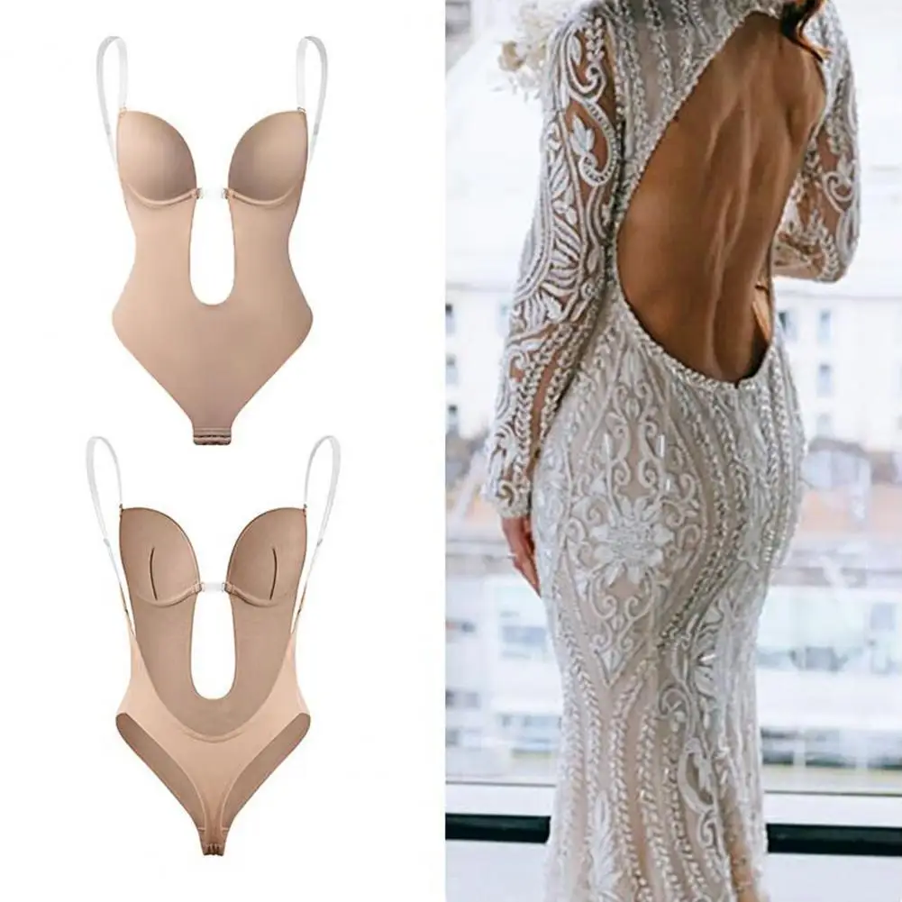 

Removal Invisible Shoulder Straps Body Shaper U-shape Backless Deep V-neck Bodysuit Bra Shapewear for Inside Wear