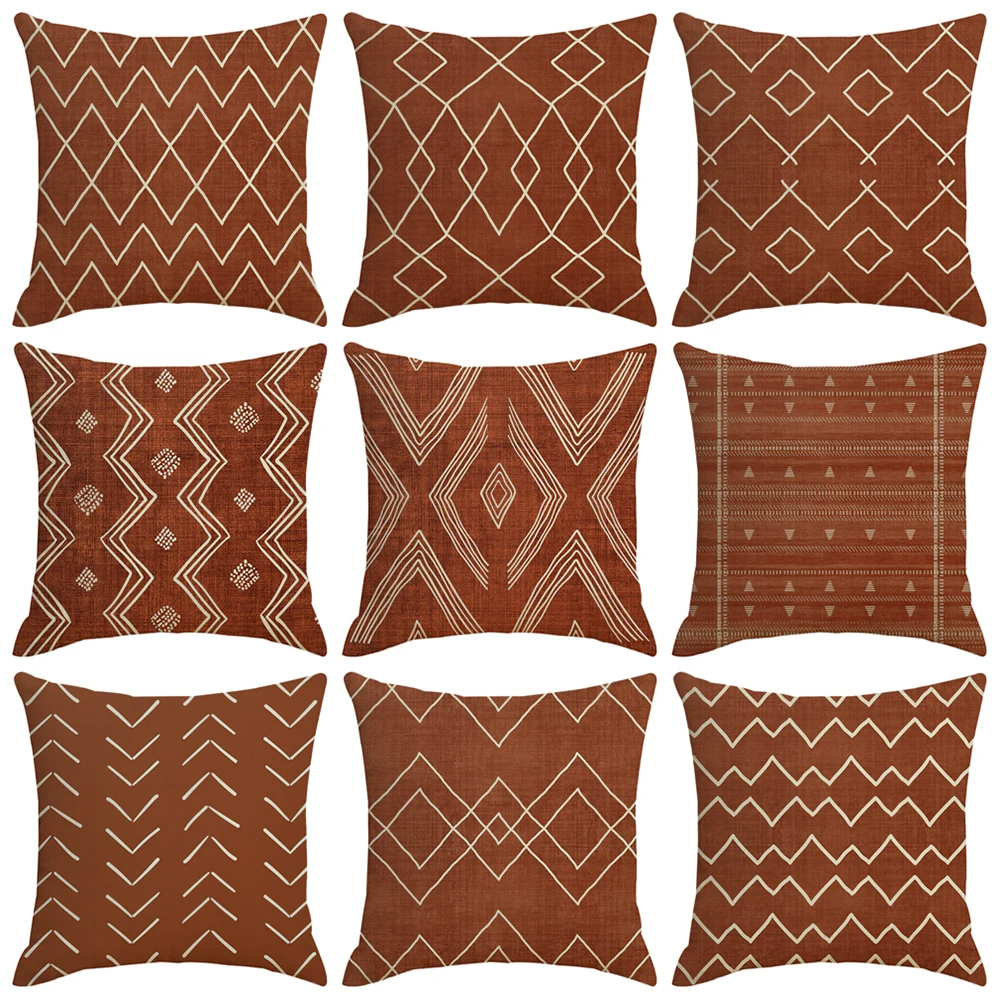 

Brown Geometric Striped Throw Pillow Cover 45x45cm Nordic Home Decor Living Room Sofa Cushion Cover Outdoor Camping Pillow Case