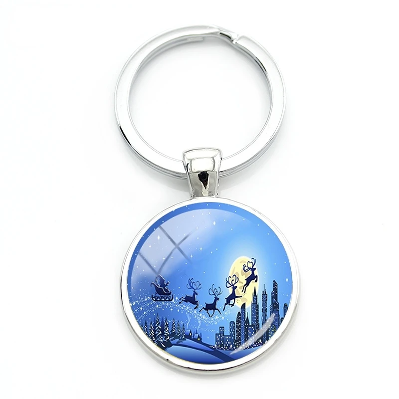 

New Santa Claus Reindeer Sleigh Christmas Eve Charm Keychain Ring Holder Male Female New Year Gift Jewelry Keychain