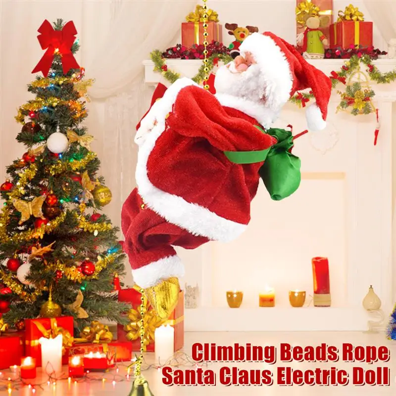 

Электрическая кукла для скалолазания, Санта-Клаус, скалолазание, бусины, веревка, украшение для дома, рождественской елки с музыкой