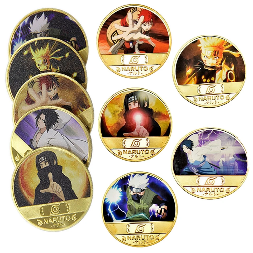 

5 Styles Anime Naruto Metal Coin Uchiha Itachi Uzumaki Kakashi Letters Commemorative Coin Gold Playing Children Kids Toys Gift
