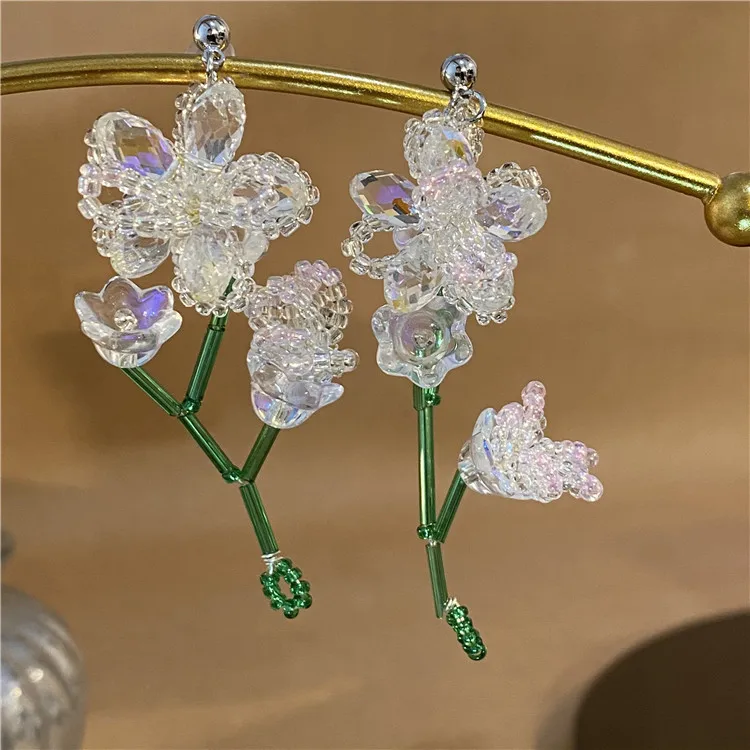 

Transparent Flower Zircon Earrings for Women Beaded Jewelry Accessories Pendientes Christmas Gifts