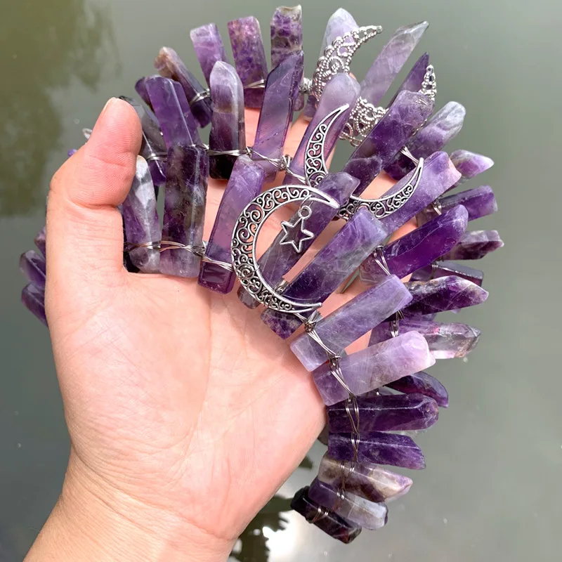 

Natural Stone Amethyst Crystal Quartz Healing Energy Hair Accessories Crown Witch Head Band Hair Jewelry