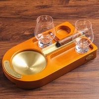 vintage solid wood cigar ashtray wine glass set cigar accessories with gift box packaging for 2 wine glasses