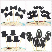 15pcs beard hat bow tie dress cake toppers insert diy baked kids father birthday wedding party cake decoration accessories