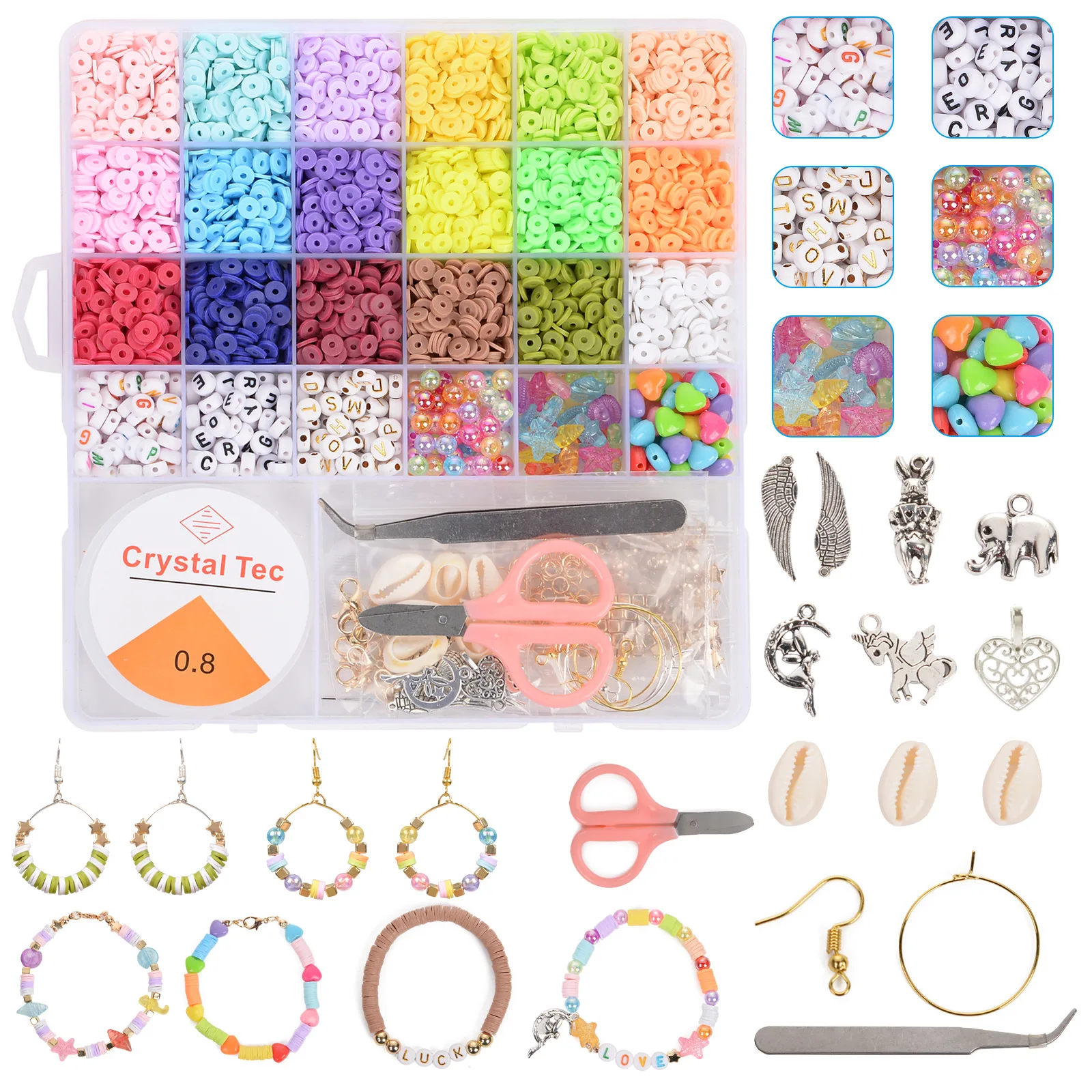 

Hot Selling 26 Grid 6mm Colored Soft Pottery Pieces Diy Soft Pottery Set Box Making Bracelet Necklace Jewelry Making Supplies