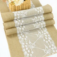 180cm natural burlap linen table runner vintage lace flower table runner country wedding party decoration home decor supplies