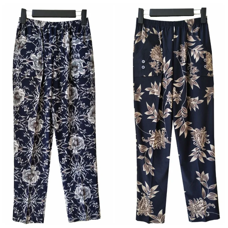 Летние брюки для женщин среднего возраста с принтом повседневные укороченные