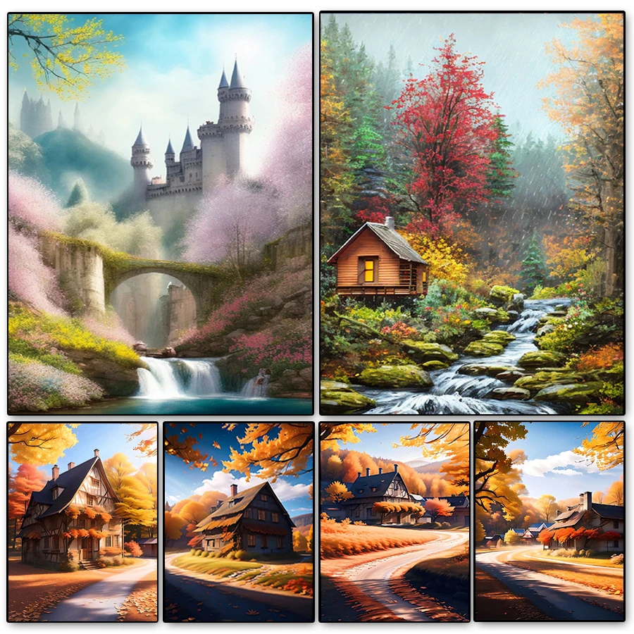 

Evershine 5D DIY Diamond Painting Kits Country Road Full Round Diamond Embroidery Landscape Mosaic Pictures Home Decoration Gift